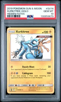 2019 POKEMON SUN & MOON HIDDEN FATES #SV14 XURKITREE-HOLO PSA 10 - Image 1