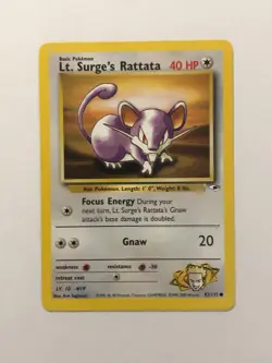 Pokemon Card Gym Heroes Lt. Surge's Rattata 82/132 Near Mint - Image 1