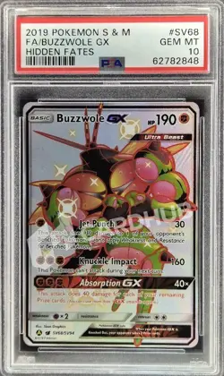 CARTA POKEMON BUZZWOLE GX HIDDEN FATES SV68/SV94 ENG PSA 10 TCG CARD - Image 1