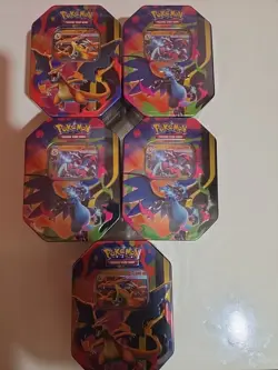 5x Pokemon TCG Phantasmal Flames Mega Charizard 3X and 2Y Tins Sealed - Image 1