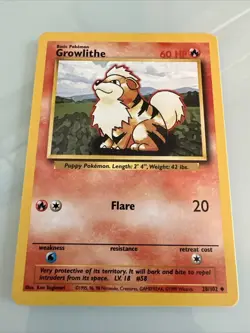 Growlithe Base Set 28/102 Uncommon Pokemon Card Unlimited Edition LP - Image 1