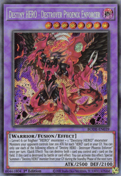 YUGIOH DESTINY HERO - DESTROYER PHOENIX ENFORCER SECRET RARE BODE-EN039 NM - Image 1