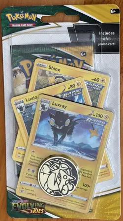 POKEMON TCG SWORD & SHIELD EVOLVING SKIES BOOSTER PACK, 3 EVOLUTION CHAIN CARDS - Image 1
