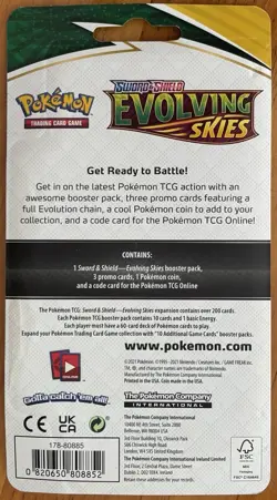 POKEMON TCG SWORD & SHIELD EVOLVING SKIES BOOSTER PACK, 3 EVOLUTION CHAIN CARDS - Image 2