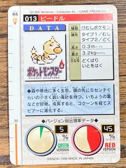 Pokemon Carddass Card Weedle File No.13 Bandai Pocket Monsters Red ver. 1996 - Image 2