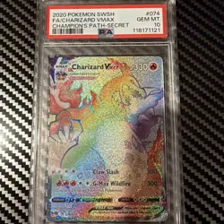 2020 Pokemon SWSH Full Art Charizard Vmax Champion's Path Secret #074 PSA 10 Gem - Image 1