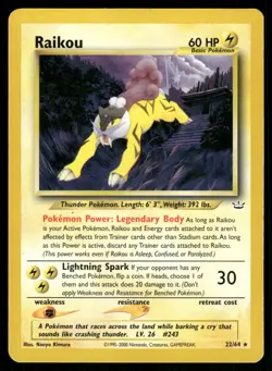 Raikou 22/64 Rare Neo Revelation Pokemon Moderately Played - Image 1
