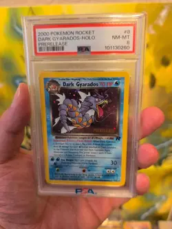 2000 POKEMON ROCKET PRERELEASE #8 DARK GYARADOS-HOLO PSA 8 - Image 1