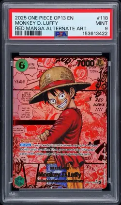 2025 ONE PIECE EN OP13 RED MANGA ALTERNATE ART #118 MONKEY D. LUFFY PSA 9 MINT - Image 1
