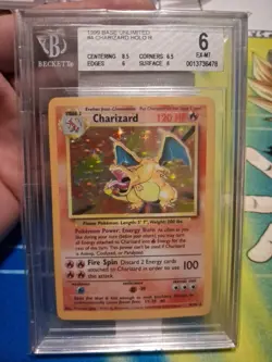 1999 Pokemon Base Set Unlimited #4 Charizard-Holo Card BGS 6 - Image 1