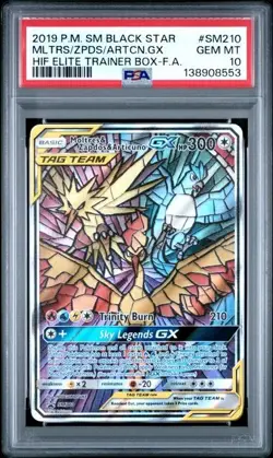 2019 POKEMON SM BLACK STAR PROMO FULL ART/MOLTRES & ZAPDOS & ARTICUNO GX PSA 10 - Image 1