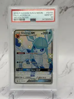 2019 Pokemon S&M Hidden Fates Shiny Vault Glaceon GX Full Art SV55/SV94 PSA 10 - Image 1