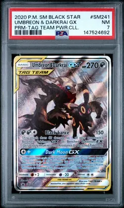 2020 POKEMON SM BLACK STAR PROMO #SM241 UMBREON & DARKRAI GX PSA 7 - Image 1