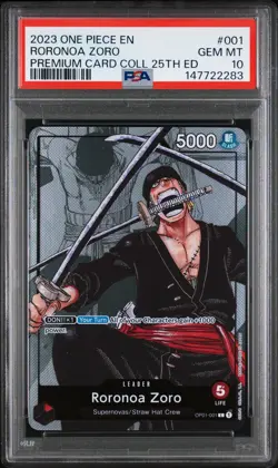 One Piece Roronoa Zoro Alternate Art Leader Promo OP01-001 PSA 10 GEM MT - Image 1
