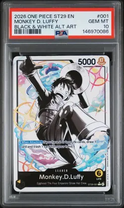 2025 ONE PIECE ST29 #001 EGGHEAD B&W MONKEY D. LUFFY LEADER PARALLEL PSA 10 - Image 1
