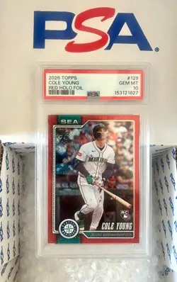 2026 TOPPS SERIES 1 Cole Young #129 Red Holo Foil 3/5 PSA 10 GEM MINT Pop 1 - Image 1