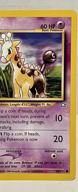 Girafarig Non Halo Pokemon Card 58/111 Neo Genesis Vintage 2000 NM - Image 3