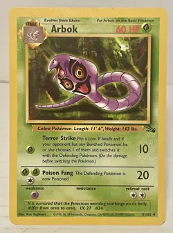 Unlimited Fossil Arbok 31/62 Pokemon Card WOTC Vintage LP - Image 1