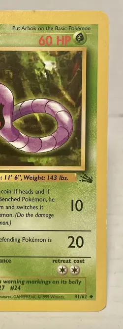 Unlimited Fossil Arbok 31/62 Pokemon Card WOTC Vintage LP - Image 3