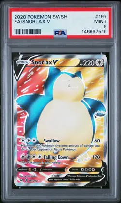 2020 Pokemon Sword & Shield Snorlax V #197/202 Full Art PSA 9 FA SWSH TCG - Image 1
