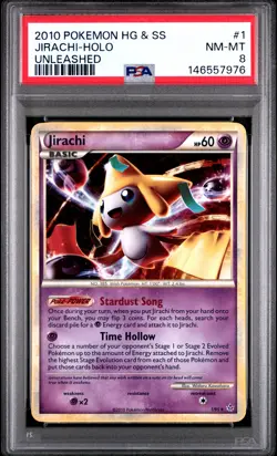 2010 POKEMON HEARTGOLD & SOULSILVER UNLEASHED #1 JIRACHI-HOLO PSA 8 - Image 1