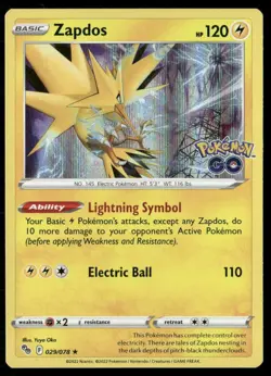 Zapdos Holofoil Holo Rare Pokemon GO 029/078 NM - Image 1
