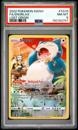2022 POKEMON SWORD & SHIELD LOST ORIGIN TRAINER GALLERY #TG10 FA/SNORLAX PSA 8 - Image 1