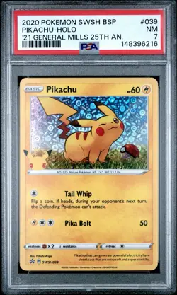 PSA-7-Pikachu-2020 Pokemon SWSH General Mills 25th Anniversary #039 Holo - Image 1