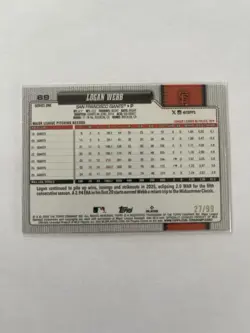 Topps 2026 Series 1 Logan Webb #69 Serial Numbered San Francisco Giants - Image 2