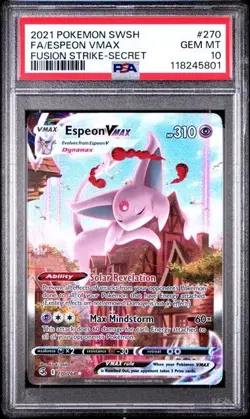 Espeon Vmax PSA 10 Fusion Strike Alt Art Pokemon Card 270/264 Full Art 2021 FA - Image 1