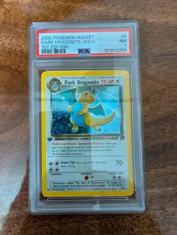 2000 Pokemon Rocket #5 Dark Dragonite-Holo 1st Edition PSA Graded 7 - Image 1