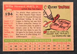 1955 Topps Willie Mays #194 EX Scarce High Number New York Giants HOF - Image 4