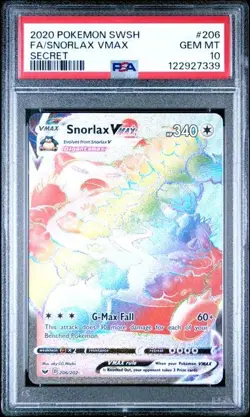 Pokemon Snorlax VMAX Sword & Shield Secret Rare Full Art 206/202 PSA 10 Gem Mint - Image 1