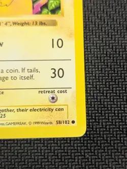 Pokemon TCG Pikachu Base Set Shadowless Yellow Cheeks Card 58/102 LP Free Ship - Image 5
