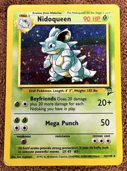 Pokemon TCG Nidoqueen Base Set 2 12/130 Holo Unlimited Holo Rare MP - Image 1