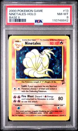 PSA 8 NM-MT Pokemon Ninetales 13/130 Holo Base Set 2 II 2000 English - Image 1