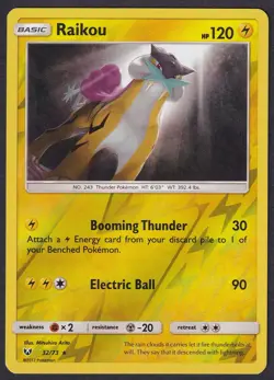 Pokemon Raikou 32/73 Reverse Holo Shining Legends Mitsuhiro Arita - Image 1