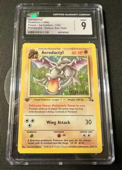 Pokemon Fossil 1/62 Aerodactyl 1st Edition Prerelease Holo Rare 1999 CGC 9 MINT - Image 1