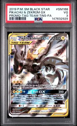 2019 POKEMON SM BS PROMO #SM168 PIKACHU & ZEKROM GX PROMO-TAG TEAM PSA 3 (929 - Image 1