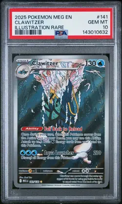2025 Pokemon Meg En-Mega Evolution #141 Clawitzer Illustration Rare PSA 10 - Image 1