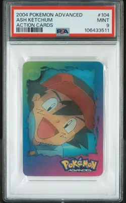 ASH KETCHUM #104 Pokemon Advanced Action Cards Lenticular Rare - PSA 9 - Image 1