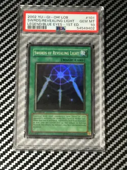 Yugioh PSA 10 Swords of Revealing Light LOB-101 Super Rare 1st Edition WAVY - Image 1