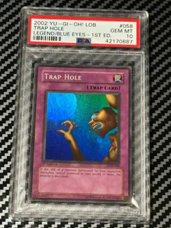 Yugioh PSA 10 Trap Hole LOB-058 Super Rare 1st Edition GLOSSY *0687 - Image 1