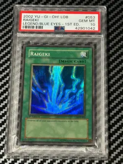 Yugioh PSA 10 Raigeki LOB-053 Super Rare 1st Edition GLOSSY *1042 - Image 1