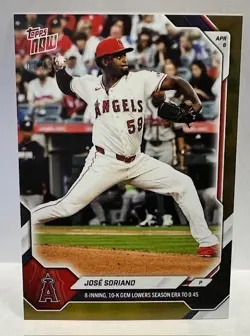 2026 Topps Now #58 Jose Soriano Los Angeles Angels GOLD Foil Parallel 08/50 - Image 1