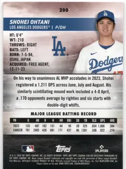 Shohei Ohtani 2024 Topps Stadium Club Baseball Red Foil Los Angeles Dodgers #200 - Image 2