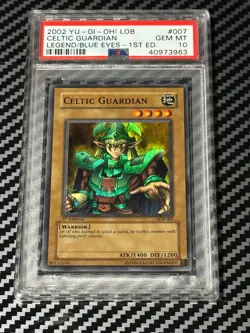 Yugioh PSA 10 2002 Celtic Guardian LOB-007 Super Rare 1st Edition Glossy *3963 - Image 1