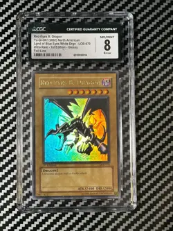 CGC 8 Yugioh Red-Eyes B. Dragon LOB-070 Ultra Rare 1st Edition Foil Line Error - Image 1