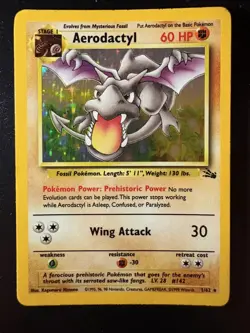 Pokemon TCG 1999 Fossil Unlimited Holo Rare Aerodactyl (1/62) -MP/HP - Image 1