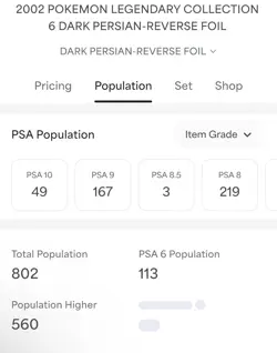 2002 Pokemon Legendary Collection Dark Persian 6/110 Reverse Holo Rare PSA 6 - Image 4